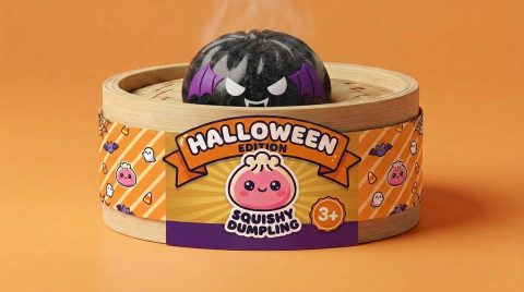 Squishy Dumpling Chauve-Souris Halloween Glitter im Bambus-Dämpfkörbchen