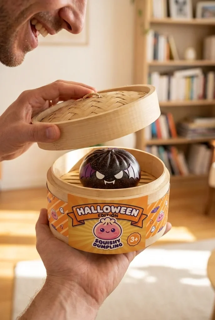 Squishy Dumpling Chauve-Souris Halloween Glitter beim Auspacken