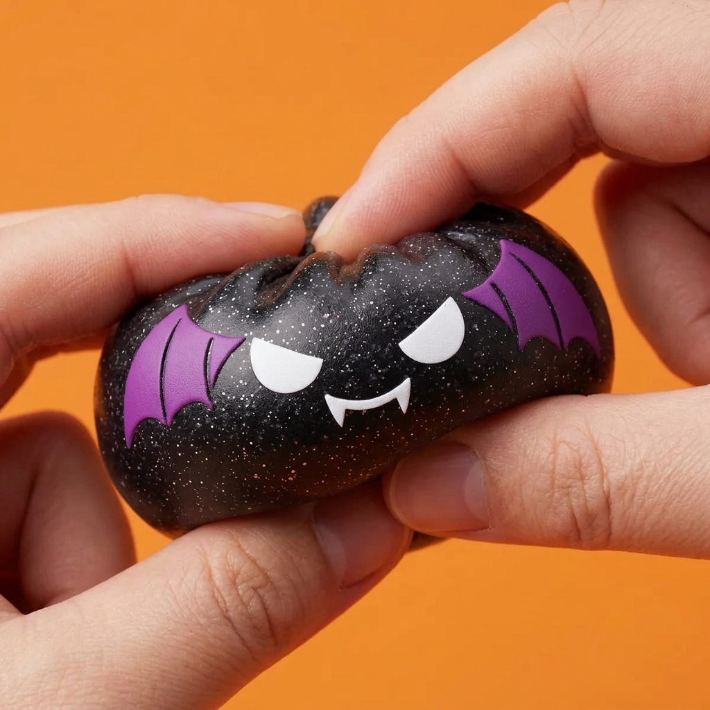Squishy Dumpling Chauve-Souris Halloween Glitter — slow-rise Effekt, der Schaum federt langsam zurück