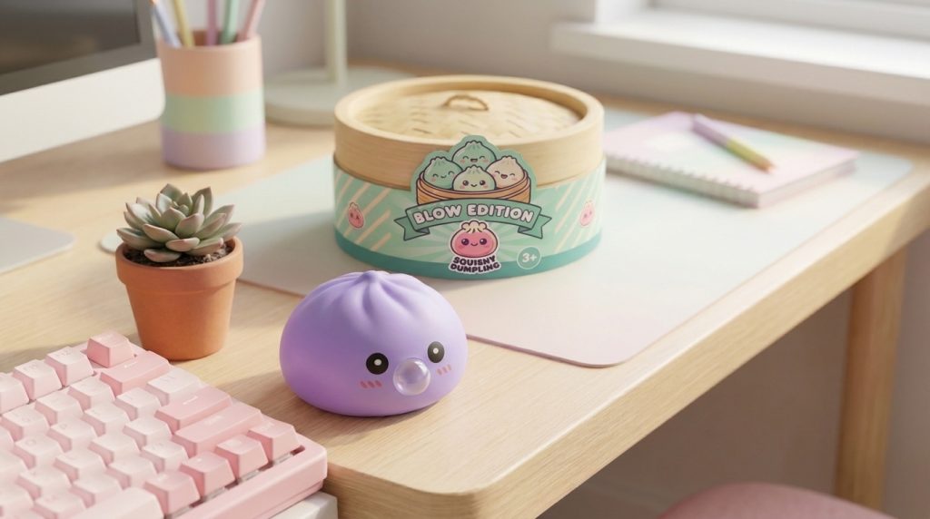Big Dumpling Squishy Ozeanblau in seiner kawaii Umgebung