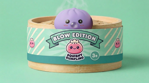 Big Dumpling Squishy Ozeanblau im Bambus-Dämpfkörbchen