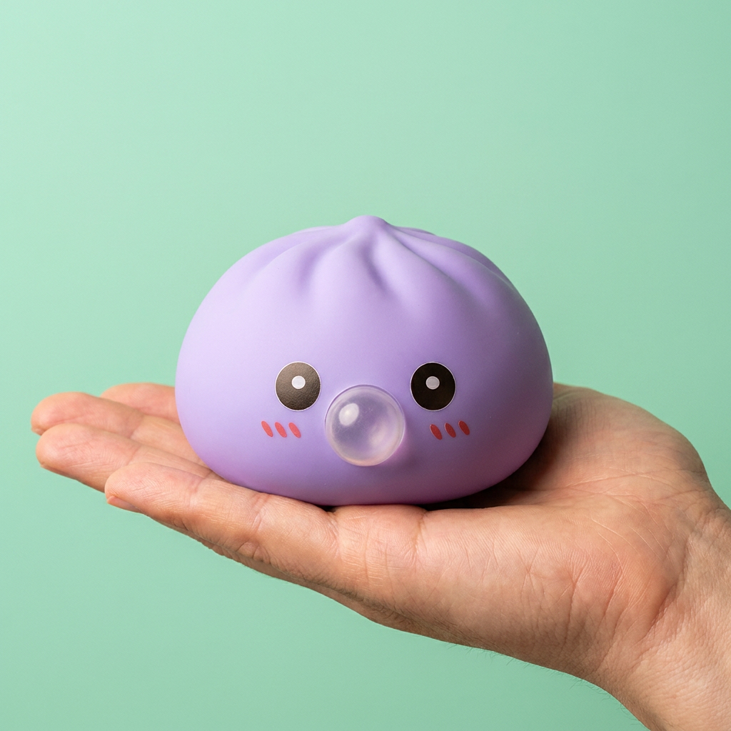 Big Dumpling Squishy Ozeanblau in der Hand gehalten, echte Größe