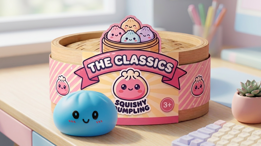 Dumpling Squishy Ozeanblau in seiner kawaii Umgebung