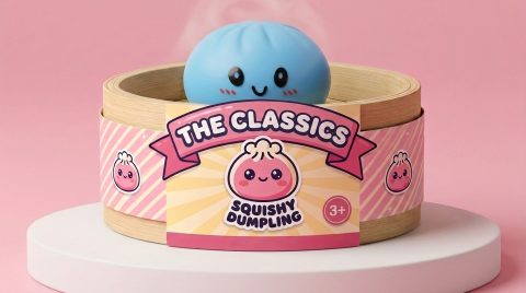Dumpling Squishy Ozeanblau im Bambus-Dämpfkörbchen
