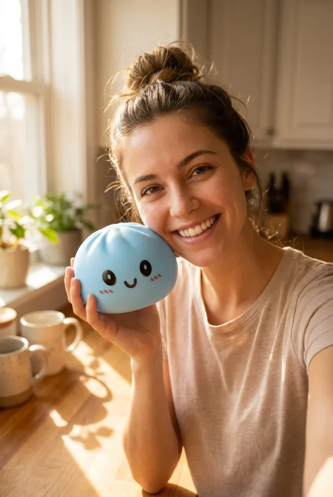 Dumpling Squishy Ozeanblau im Alltag