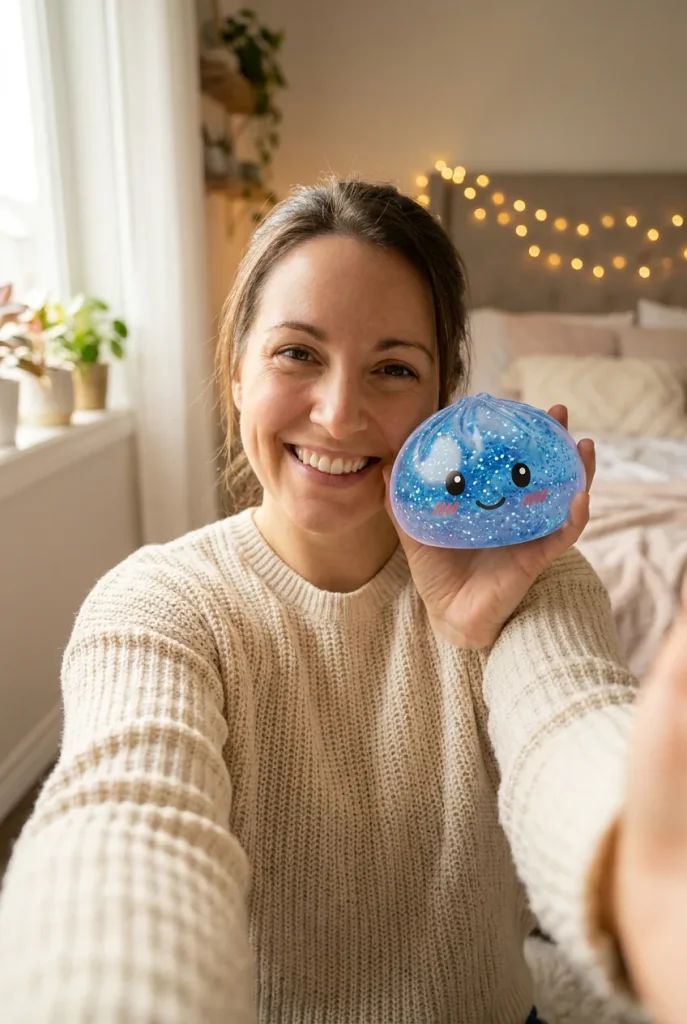 Glitter Dumpling Squishy Ruhiges Blau im Alltag