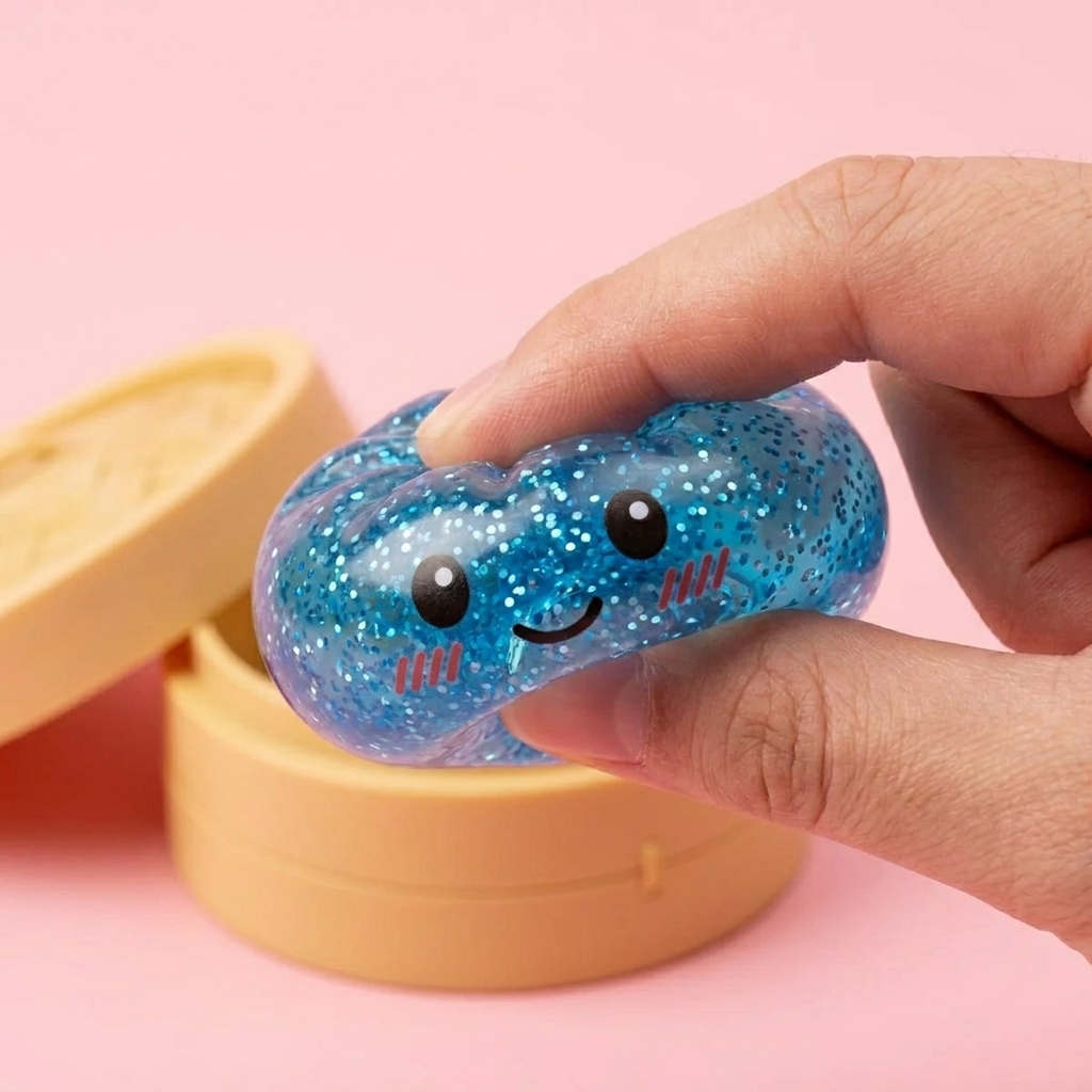 Glitter Dumpling Squishy Ruhiges Blau — slow-rise Effekt, der Schaum federt langsam zurück