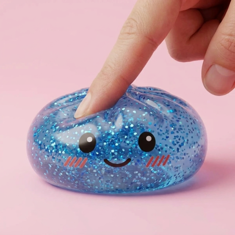 Glitter Dumpling Squishy Ruhiges Blau beim Drücken, weiches Material