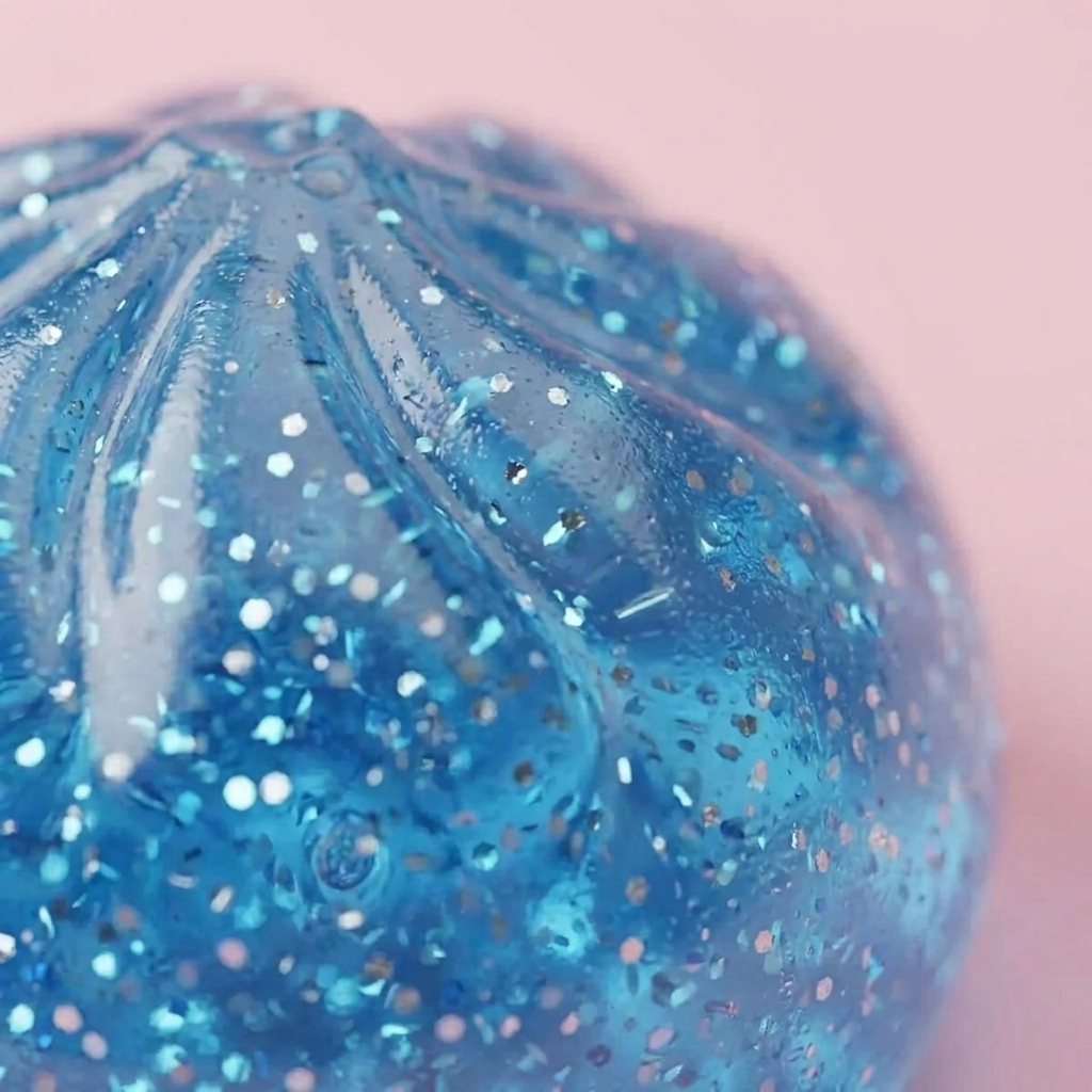 Glitter Dumpling Squishy Ruhiges Blau — Makro-Nahaufnahme der Textur