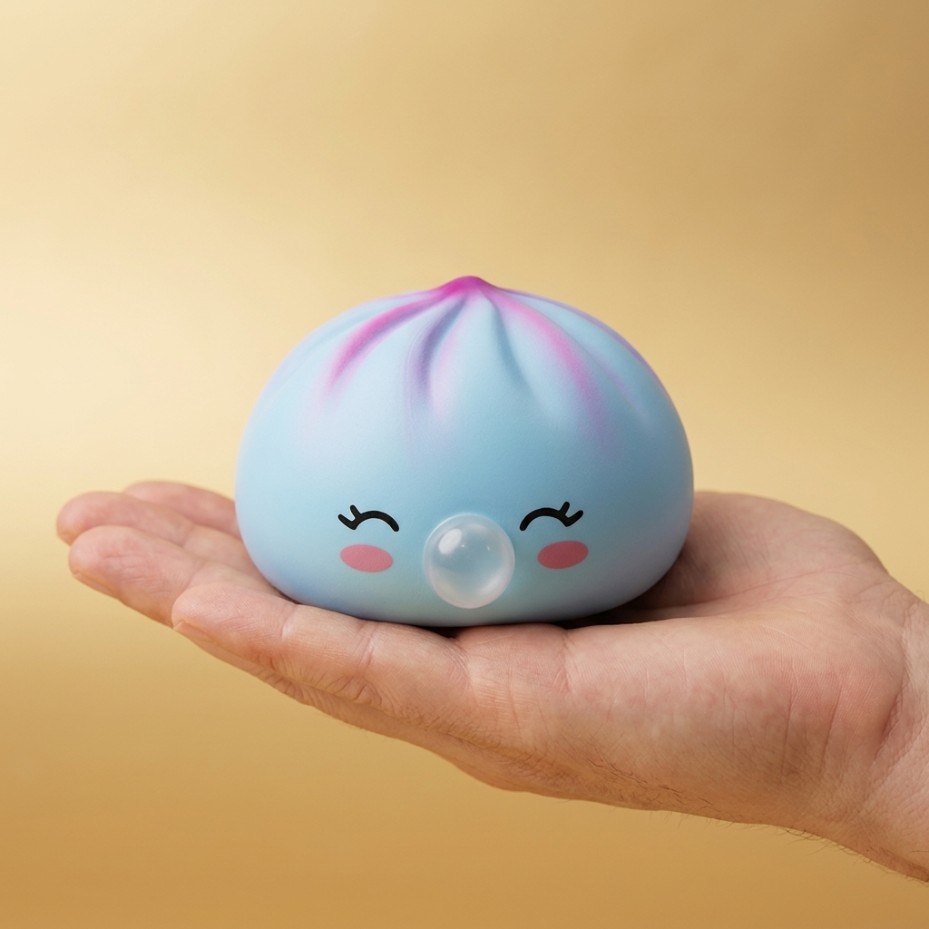 Dumpling Squishy Frost Blue Rare Blow Eisblau in der Hand gehalten, echte Größe