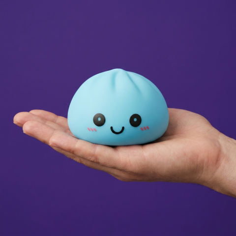 Dumpling Squishy Nachtlicht Blau Aurora in der Hand gehalten, echte Größe