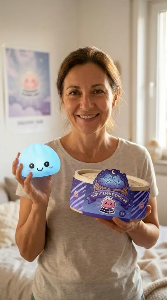 Dumpling Squishy Nachtlicht Blau Aurora mit seiner Box
