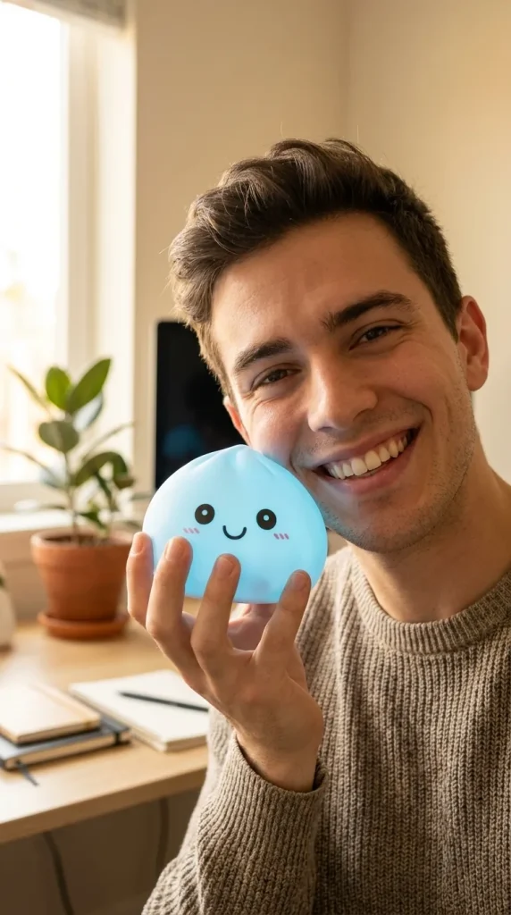 Dumpling Squishy Nachtlicht Blau Aurora im Alltag