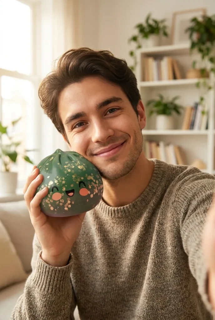 Dumpling Squishy Glitter Smaragdgrün im Alltag
