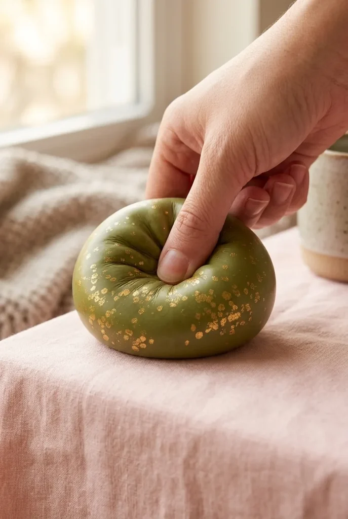 Dumpling Squishy Glitter Smaragdgrün beim Drücken