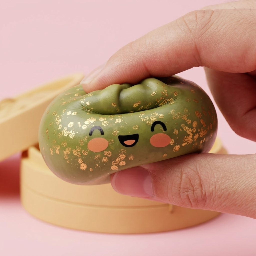 Dumpling Squishy Glitter Smaragdgrün — slow-rise Effekt, der Schaum federt langsam zurück
