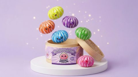 Dumpling Squishy Bun Mystery mit Bambuskorb beim Drücken, weiches Material