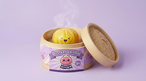 Dumpling Squishy Bun Mystery mit Bambuskorb im Bambus-Dämpfkörbchen