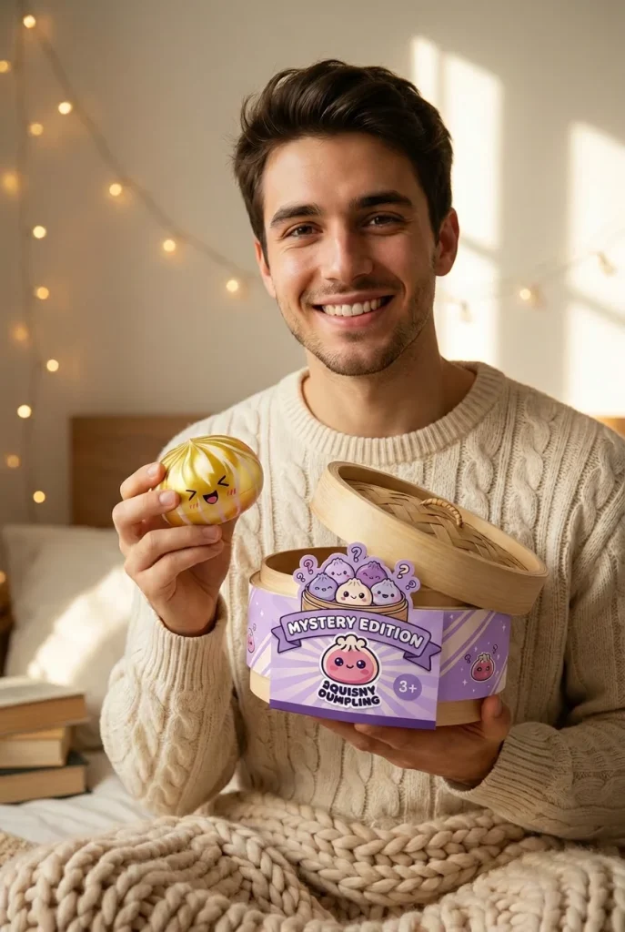 Dumpling Squishy Bun Mystery mit Bambuskorb mit seiner Box