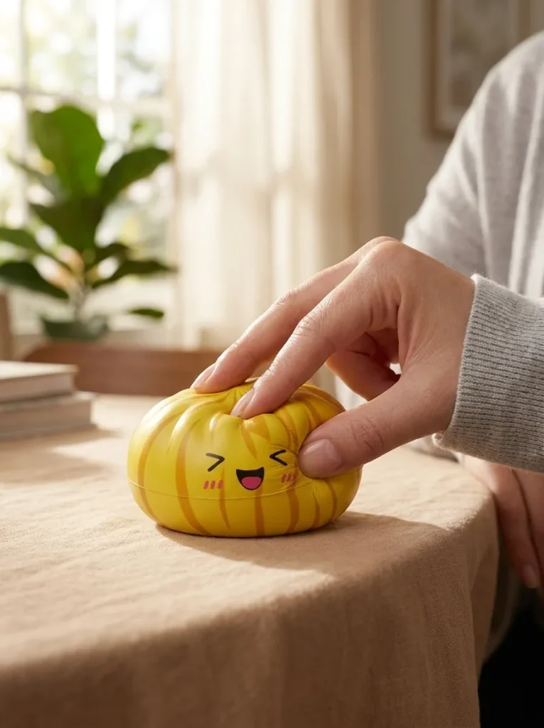 Dumpling Squishy Bun Mystery mit Bambuskorb beim Drücken