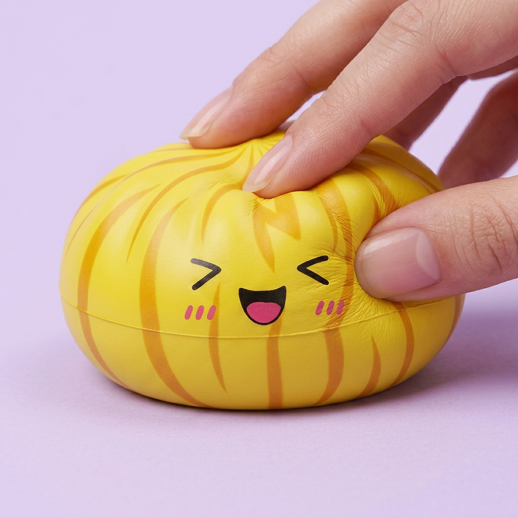 Dumpling Squishy Bun Mystery mit Bambuskorb beim Drücken, weiches Material