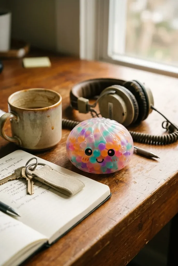 Squishy Dumpling Bunt Soft Bubbles Design auf dem Schreibtisch