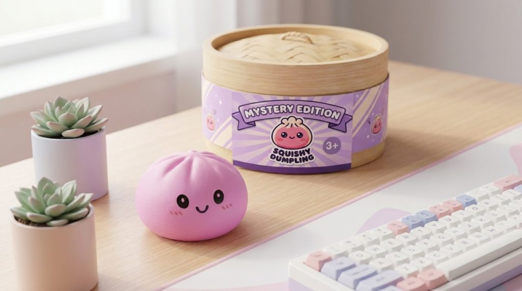 Squishy Dumpling Mystery Box Überraschung in seiner kawaii Umgebung