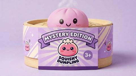 Squishy Dumpling Mystery Box Überraschung im Bambus-Dämpfkörbchen