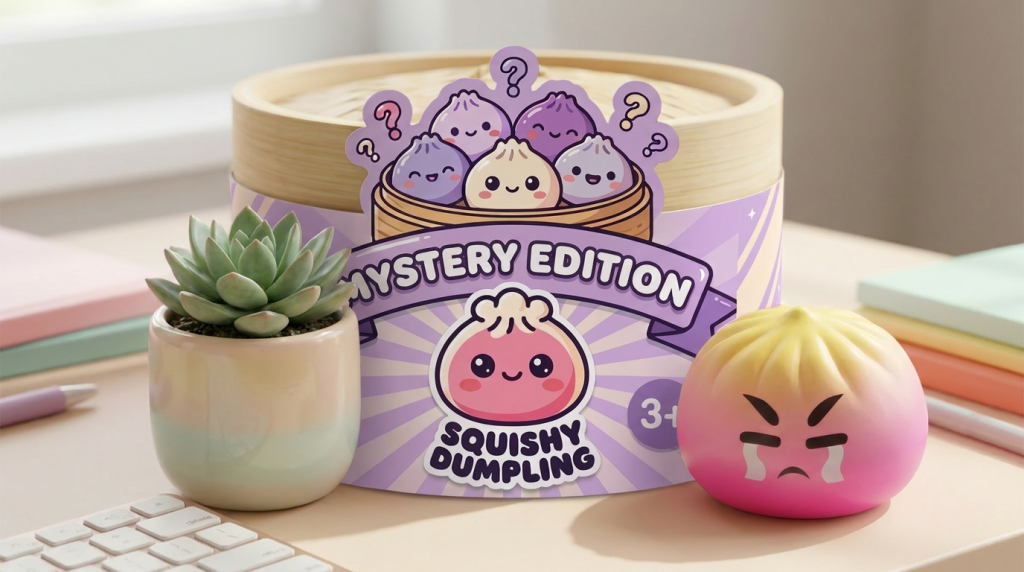 Dumpling Squishy Mystery Bun Überraschung in seiner kawaii Umgebung