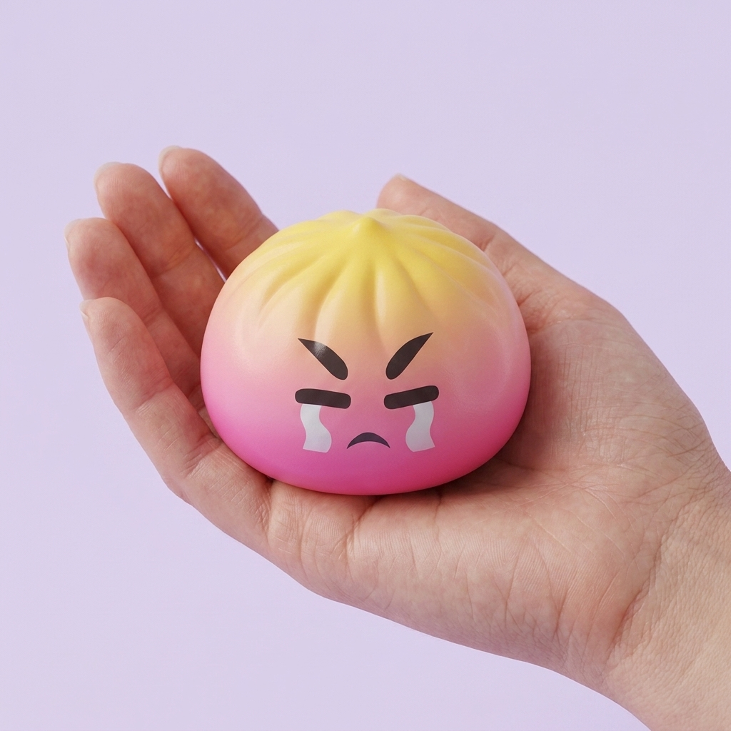 Dumpling Squishy Mystery Bun Überraschung in der Hand gehalten, echte Größe