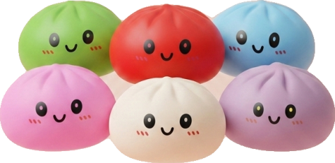 Dumpling Squishy Collection Regenbogen 6er-Set beim Drücken, weiches Material