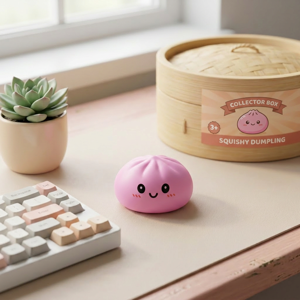 Dumpling Squishy Collection Regenbogen 6er-Set in seiner kawaii Umgebung