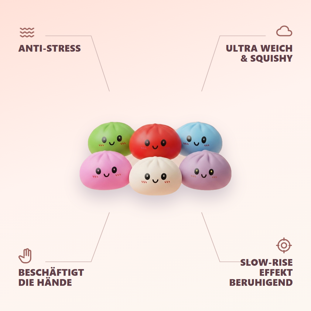 Dumpling Squishy Collection Regenbogen 6er-Set — seine Vorteile
