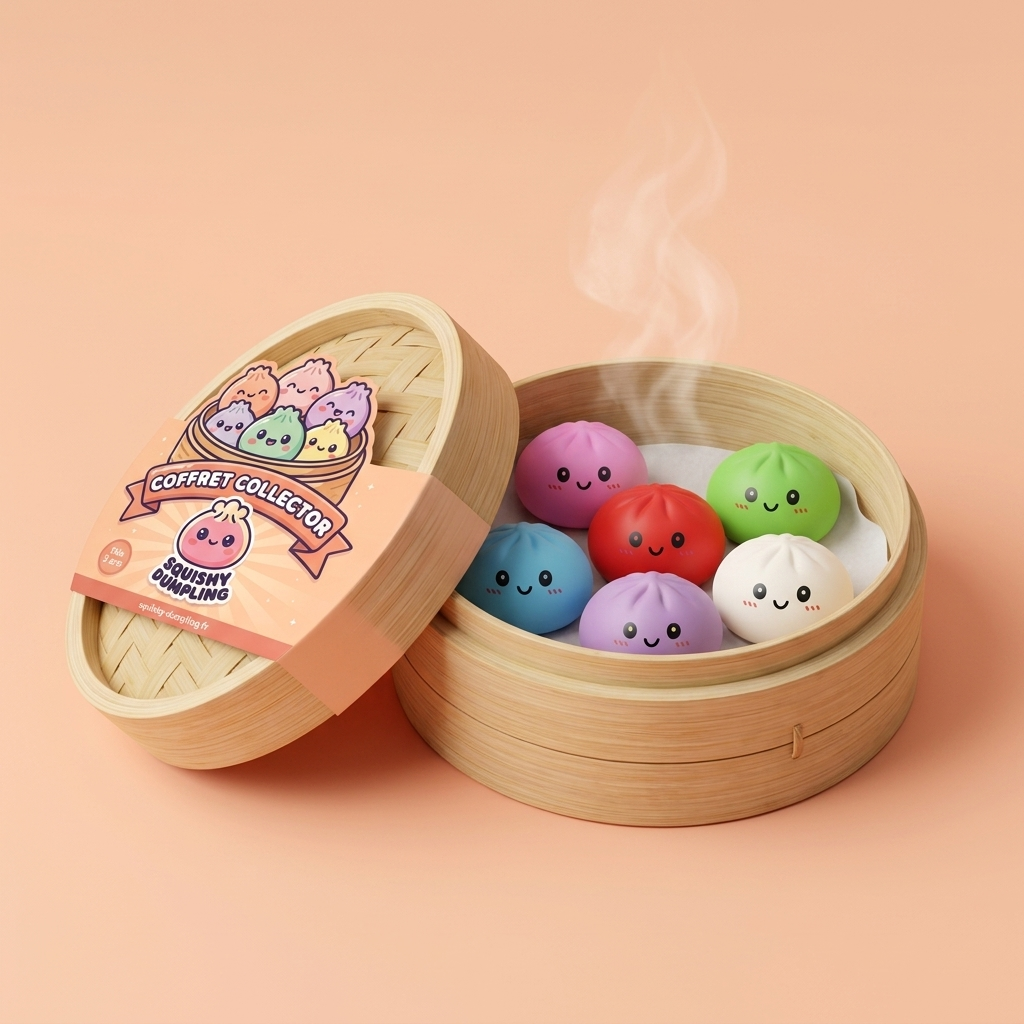 Dumpling Squishy Collection Regenbogen 6er-Set im Bambus-Dämpfkörbchen
