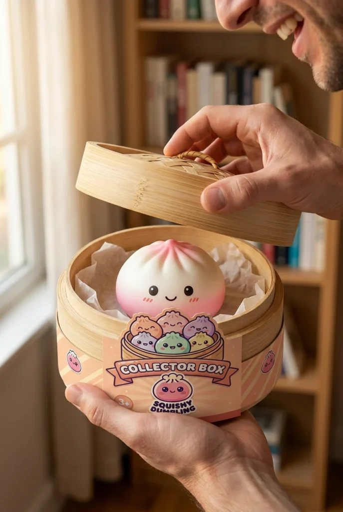 Dumpling Squishy Collection Regenbogen 6er-Set beim Auspacken