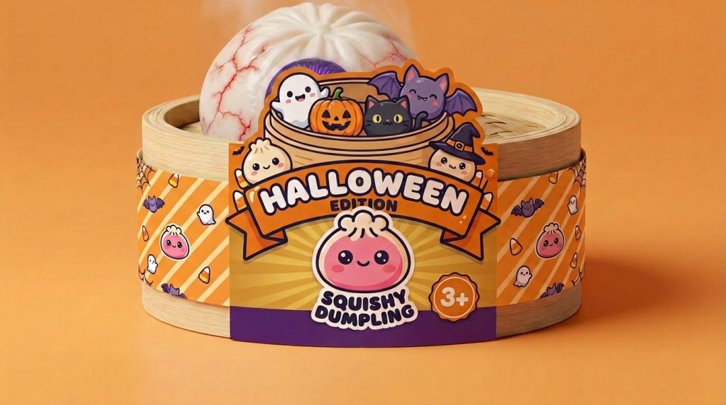 Dumpling Squishy Auge Halloween Gruselig im Bambus-Dämpfkörbchen