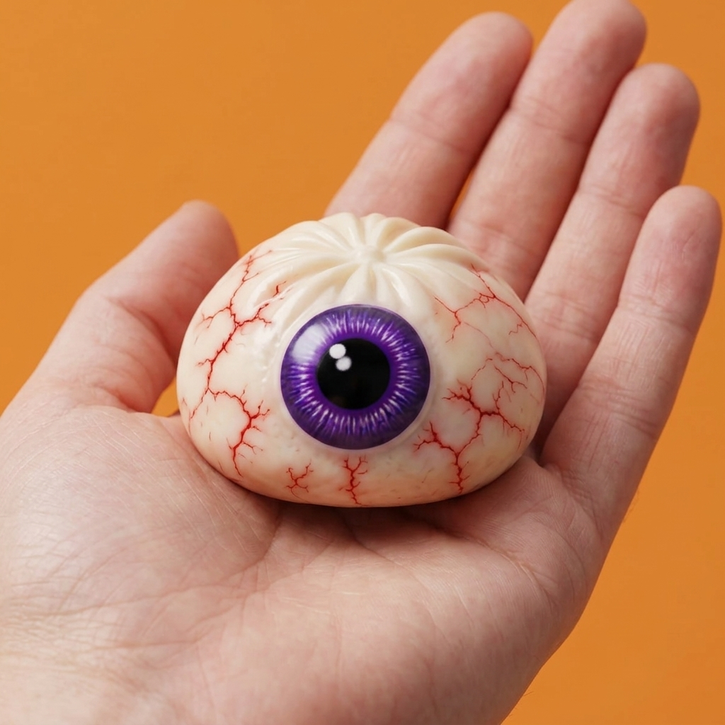 Dumpling Squishy Auge Halloween Gruselig in der Hand gehalten, echte Größe