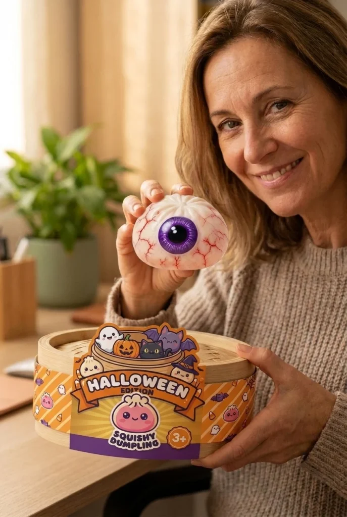 Dumpling Squishy Auge Halloween Gruselig mit seiner Box
