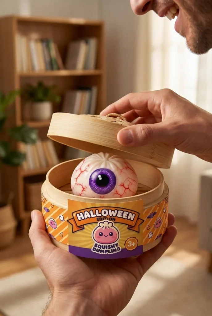 Dumpling Squishy Auge Halloween Gruselig beim Auspacken