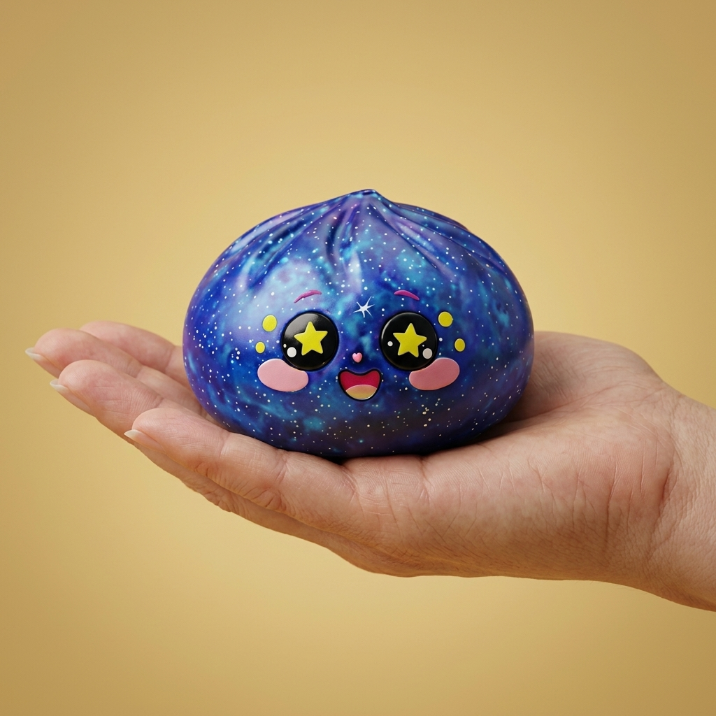 Galaxy Dumpling Squishy Sternenhimmel in der Hand gehalten, echte Größe