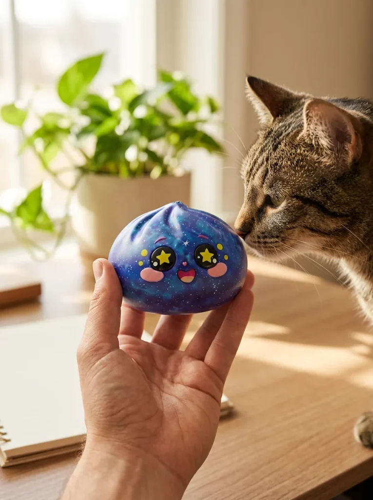 Galaxy Dumpling Squishy Sternenhimmel mit einem Kuscheltier