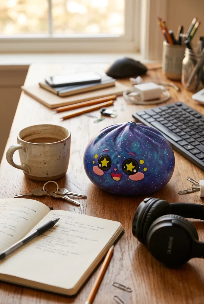 Galaxy Dumpling Squishy Sternenhimmel auf dem Schreibtisch