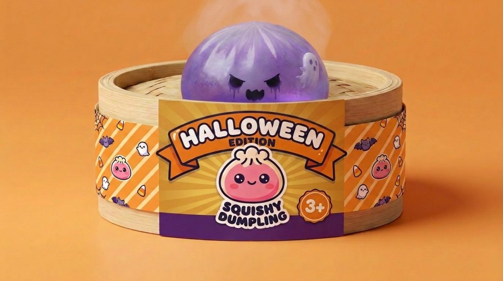 Squishy Dumpling Geist Boo im Bambus-Dämpfkörbchen