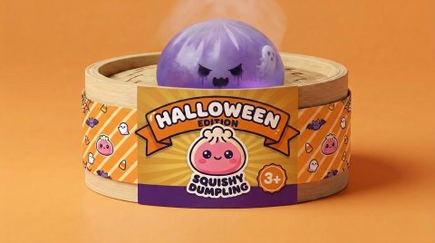 Squishy Dumpling Geist Boo im Bambus-Dämpfkörbchen