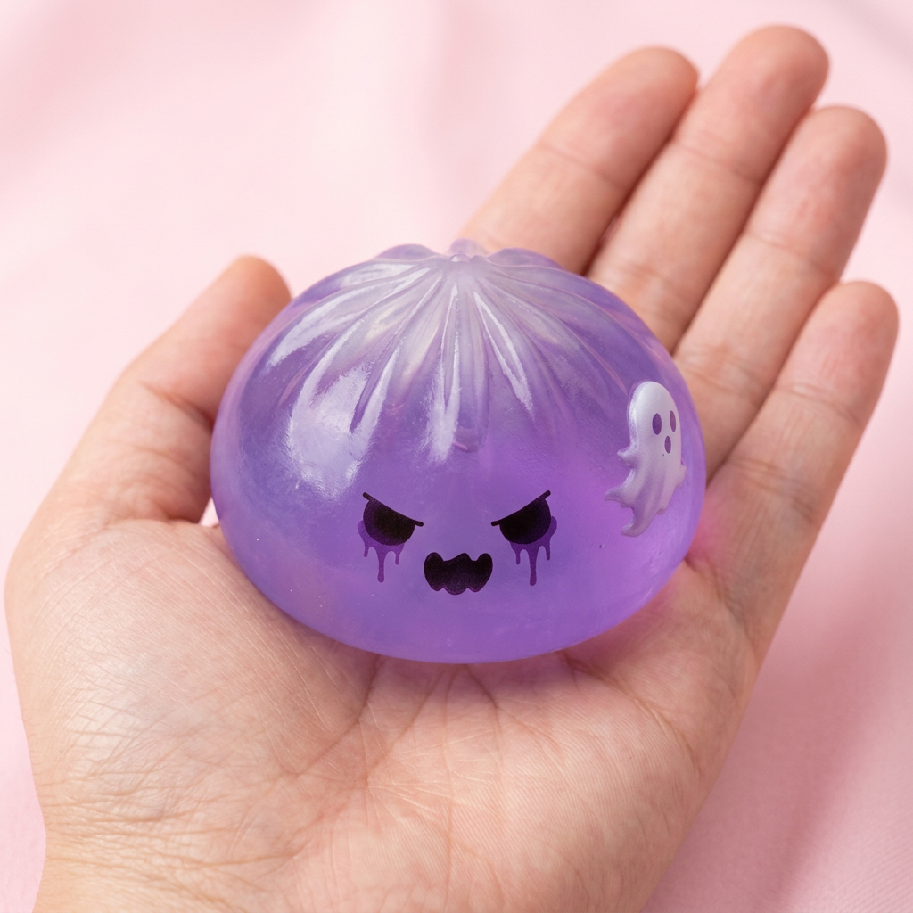 Squishy Dumpling Geist Boo in der Hand gehalten, echte Größe
