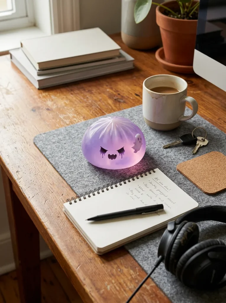Squishy Dumpling Geist Boo auf dem Schreibtisch