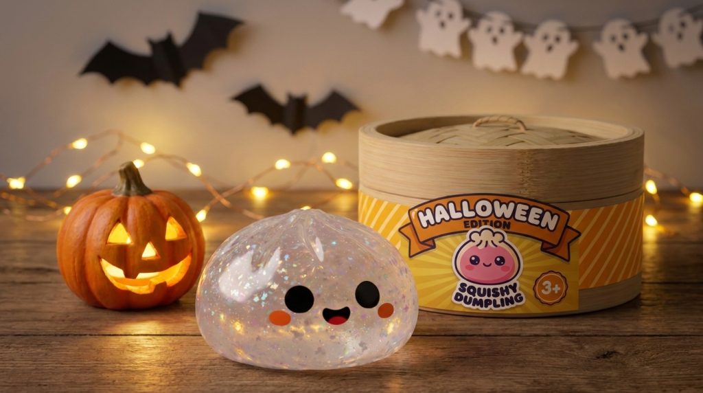 Squishy Dumpling Geist Halloween Glitter in seiner kawaii Umgebung