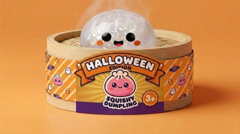 Squishy Dumpling Geist Halloween Glitter im Bambus-Dämpfkörbchen