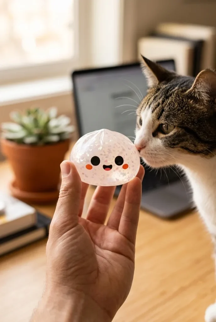 Squishy Dumpling Geist Halloween Glitter mit einem Kuscheltier