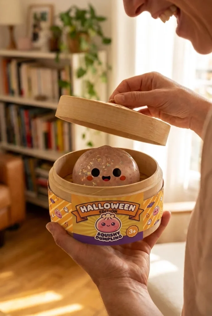 Squishy Dumpling Geist Halloween Glitter beim Auspacken